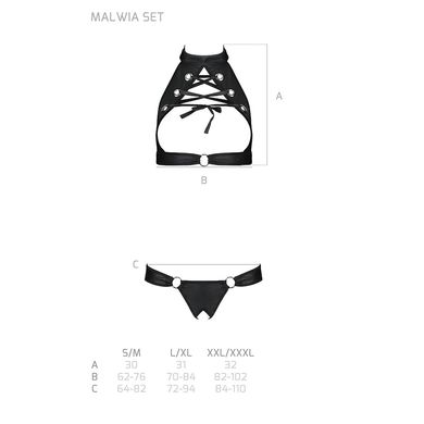Комплект: відкритий топ та трусики з екошкіри з люверсами Malwia Set with Open Bra black L/XL — Passion