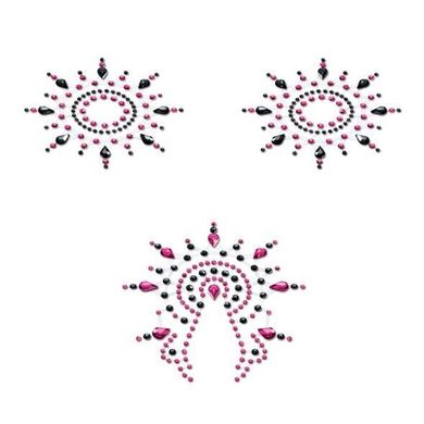 Пестіс з кристалів Petits Joujoux Gloria set of 3 - Black/Pink, прикраса на груди та вульву