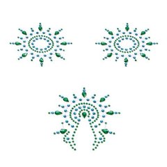 Пэстис из кристаллов Petits Joujoux Gloria set of 3 - Green/Blue, украшение на грудь и вульву