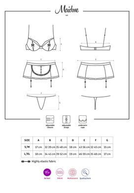 Эротический костюм горничной Obsessive Maidme set 5pcs S/M, бюстгальтер, пояс с фартуком, чулки