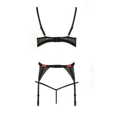 Комплект білизни PERDITA SET black XXL/XXXL - Passion Exclusive: стрепи: ліф, стрінги і пояс для панчох