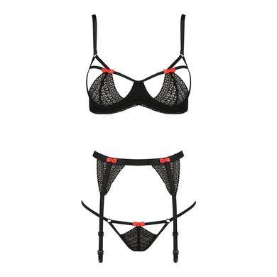 Комплект білизни PERDITA SET black XXL/XXXL - Passion Exclusive: стрепи: ліф, стрінги і пояс для панчох
