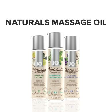 Масажна олія System JO - Naturals Massage Oil - Peppermint & Eucalyptus з натуральними ефірними оліями (120 мл), м'ята перцева та евкаліпт