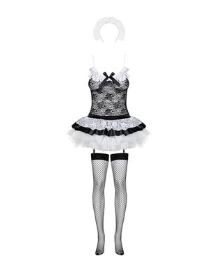 Эротический костюм горничной с юбкой Obsessive Housemaid 5 pcs costume L/XL, черно-белый