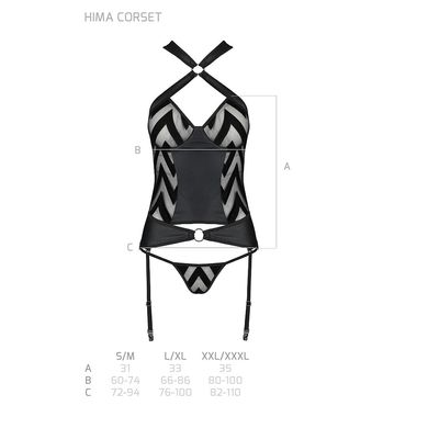 Сетчатый комплект с узором: корсет с халтером, подвязки, трусики Hima Corset black S/M - Passion