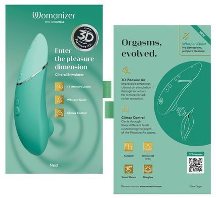 Вакуумний кліторальний стимулятор Womanizer Next Sage, 3D Pleasure Air, 14 рівнів інтенсивності