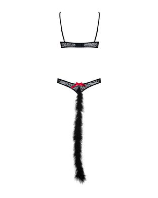 Эротический костюм гепарда Obsessive Gepardina 3 pcs costume L/XL, черный, меховая отделка, монокини