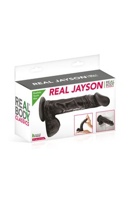 Фаллоимитатор на присоске Real Body — Real Jayson Black, TPE, диаметр 4 см