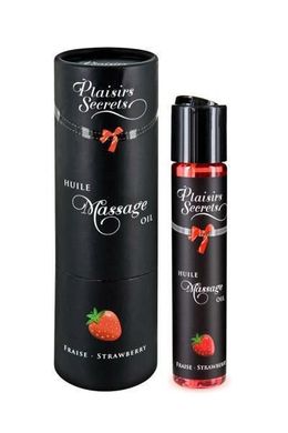 Массажное масло Plaisirs Secrets Strawberry (59 мл) с афродизиаками, съедобное, подарочная упаковка, клубника