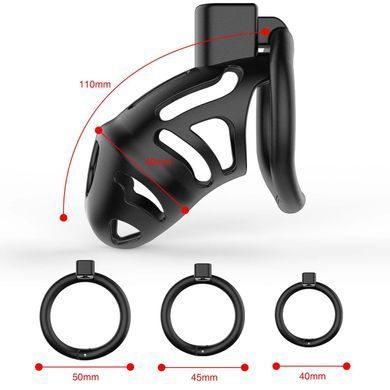 Клітка для пеніса LOCKINK SEVANDA Naja-Cobra Chastity Cage, чорна, 3 кільця різних розмірів