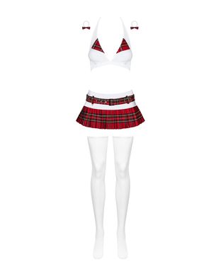 Эротический костюм школьницы с мини-юбкой Obsessive Schooly 5pcs costume L/XL бело-красный