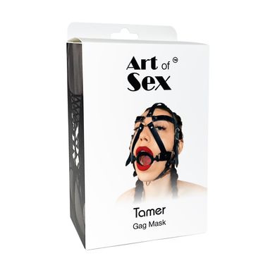 Кляп-маска з силіконовим кільцем Art of Sex - Tamer, Натуральна шкіра, колір Чорний