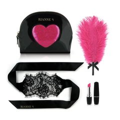 Романтичний набір аксесуарів Rianne S: Kit d'Amour: віброкуля, пір'їнка, маска, чохол-косметичка Black/Pink