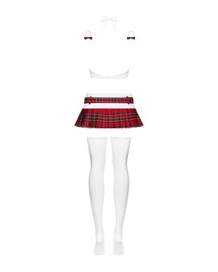 Еротичний костюм школярки з мініспідницею Obsessive Schooly 5pcs costume S/M, біло-червоний