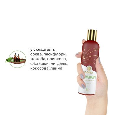 Натуральное массажное масло DONA Reinvigorate — Coconut & Lime (120 мл) с эфирными маслами, кокос и лайм