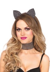 Набор кошечки со стразами Leg Avenue Cat ear headband & choker set, широкий чокер и ушки