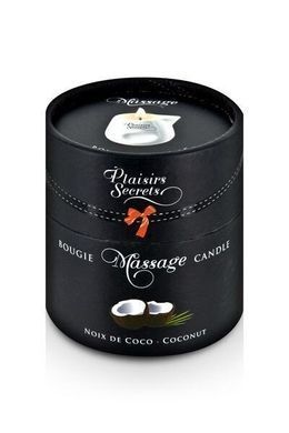 Масажна свічка Plaisirs Secrets Coconut (80 мл) подарункова упаковка, керамічний посуд, кокос