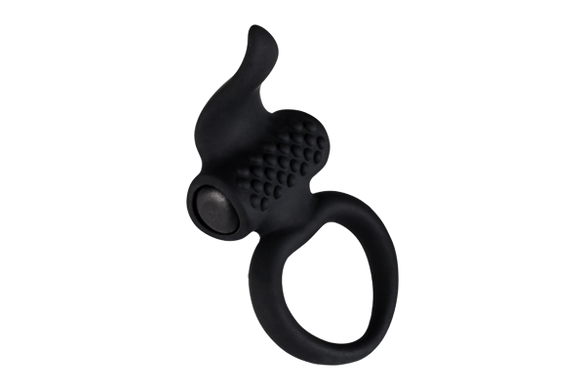 Эрекционное виброкольцо Adrien Lastic Lingus Black с язычком и щеточкой для стимуляции клитора