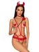 Эротический костюм чертика из стреп Obsessive Evilia teddy red L/XL, боди, чокер, накладки на соски