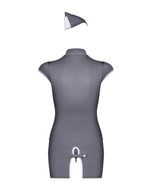 Еротичний костюм стюардеси Obsessive Stewardess 3 pcs costume grey L/XL, сірий, сукня, стрінги, пілотка