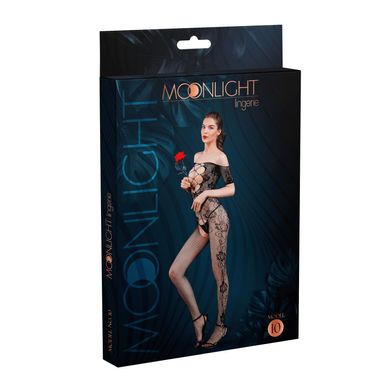 Бодістокінг з доступом Moonlight Model 10 Black, імітація шнурівки, квітковий декор, відкриті плечі