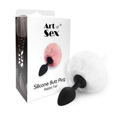 Силиконовая анальная пробка М Art of Sex - Silicone Bunny Tails Butt plug, цвет Белый, диаметр 3,5 см