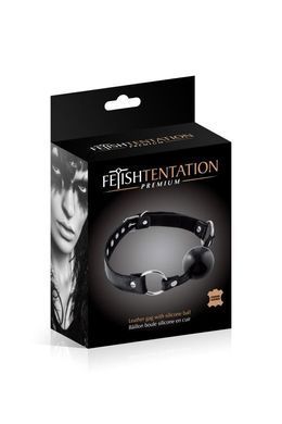 Кляп із силіконовою кулькою Fetish Tentation Premium Leather gag with silicone ball Black, шкіра
