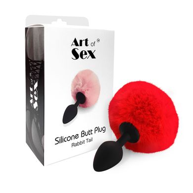 Силіконова анальна пробка М Art of Sex - Silicone Bunny Tails Butt plug, колір Червоний