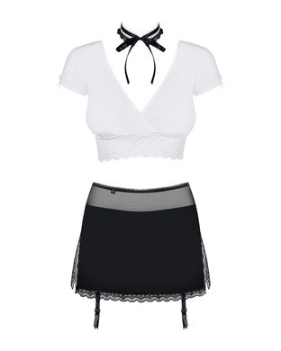 Еротичний костюм секретарки Obsessive Secretary suit 5pcs black S/M, чорно-білий, топ, спідниця