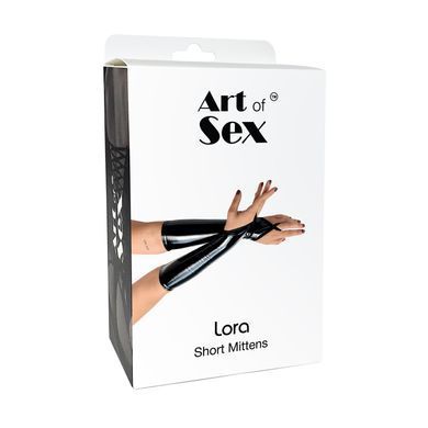 Вінілові мітенки Art of Sex - Lora короткі, размер S, колір чорний з ефектом голограми