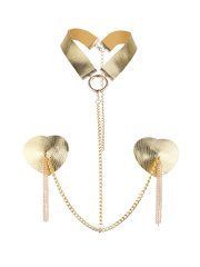 Пестис-сердечка з пензликами та чокером JSY Nipple Sticker RT236114 Golden