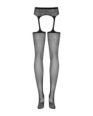 Сетчатые чулки-стокинги с цветочным рисунком Obsessive Garter stockings S207 S/M/L, черные