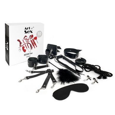 Набір Art of Sex - BDSM Set Leather, 10 предметів, натуральна шкіра, Чорний