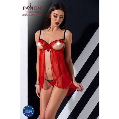 Прозорий пеньюар з відкритими грудьми CHERRY CHEMISE red L/XL - Passion Exclusive, трусики