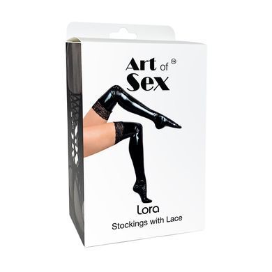 Сексуальні вінілові панчохи Art of Sex - Lora з мереживом, розмір M, з ефектом мокрого оксамиту