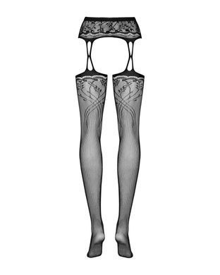 Панчохи-стокінги з рослинним малюнком Obsessive Garter stockings S206 black S/M/L чорні