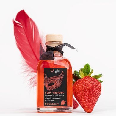 Набір для масажу Orgie &ndash; Sexy Therapy Strawberry (100 мл), їстівна розігрівальна олія + пір&rsquo;їнка