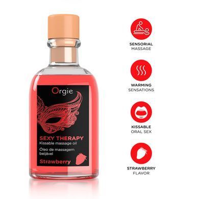 Набір для масажу Orgie &ndash; Sexy Therapy Strawberry (100 мл), їстівна розігрівальна олія + пір&rsquo;їнка