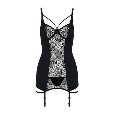 Сорочка приталена з пажами PAULINE CHEMISE black S/M - Passion, трусики