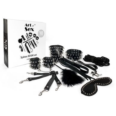 Набор Art of Sex - Spikes BDSM Set Leather, 10 предметов, натуральная кожа, Черный