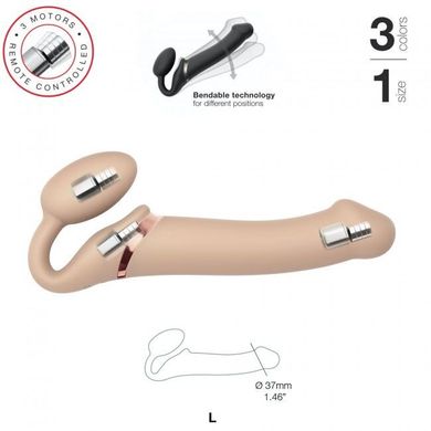 Безремневий страпон з вібрацією Strap-On-Me Vibrating Flesh L, діаметр 3,7см, пульт ДК, регулюється