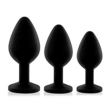 Набір силіконових анальних пробок із кристалом Rianne S: Booty Plug Set Black, діаметр 2,7см, 3,5см, 4,1см