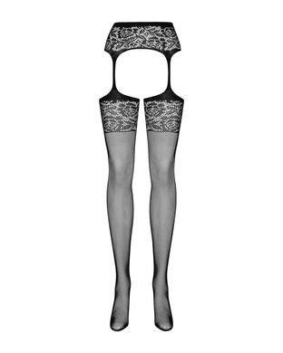 Сетчатые чулки-стокинги с имитацией гартеров Obsessive Garter stockings S500 S/M/L, черные, с доступом
