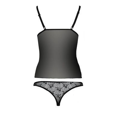 Комплект білизни MELISSA SET black L/XL - Passion: ліф-сорочка зі шнурівкою і трусики