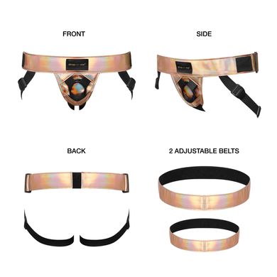 Труси для страпона Strap-On-Me Leatherette Harness Curious Holographic Rose Gold