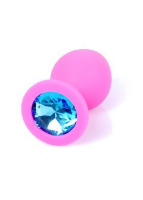 Анальна пробка з блакитним кристалом Plug-Jewellery Pink Silicon PLUG Medium-Light Blue Diamond