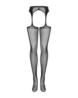 Сетчатые чулки-стокинги со стрелкой Obsessive Garter stockings S314 S/M/L, черные, имитация гартеров