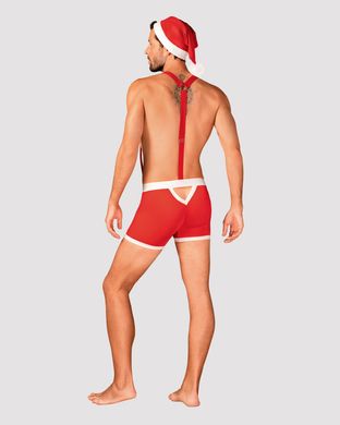 Чоловічий еротичний костюм Санта-Клауса Obsessive Mr Claus 2XL/3XL, боксери на підтяжках, шапочка