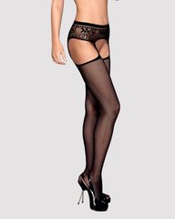 Сітчасті панчохи-стокінги з мереживним поясом Obsessive Garter stockings S307 XL/XXL, чорні