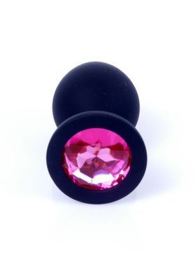 Анальна пробка чорна з каменем Plug-Jewellery Black Silicon PLUG Medium-Pink Diamond